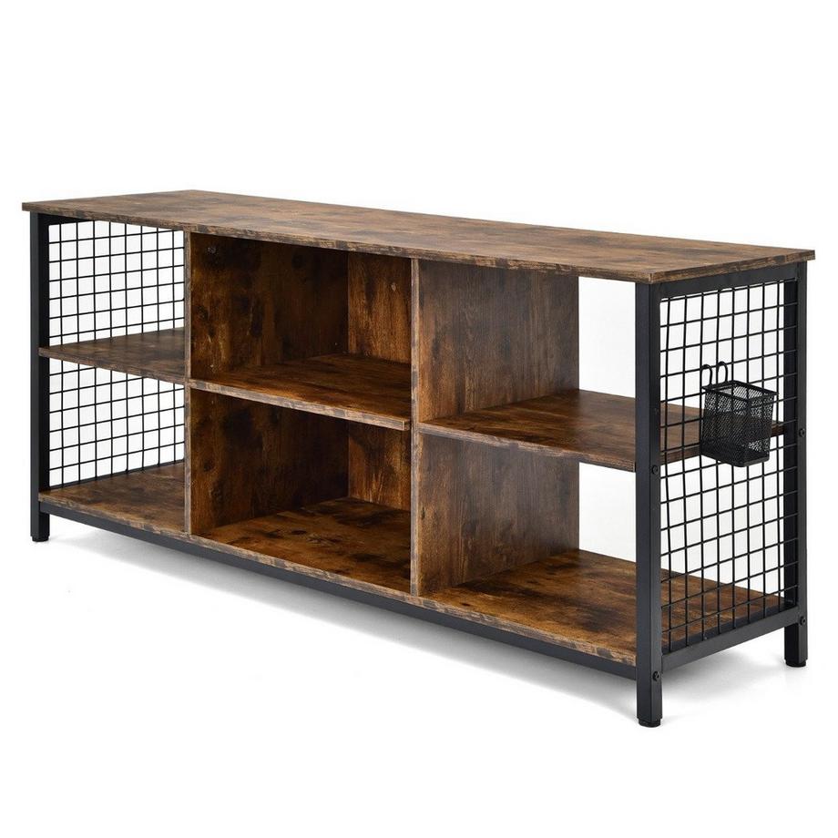 Northix  TV-Schrank Lowboard mit offenen Fächern TV-Regal für Fernseher bis 65 Zoll 140 x 40 x 62,5 cm Rustikales Braun 
