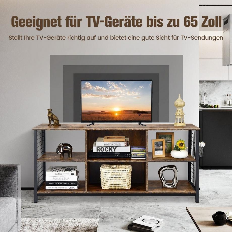 Northix  TV-Schrank Lowboard mit offenen Fächern TV-Regal für Fernseher bis 65 Zoll 140 x 40 x 62,5 cm Rustikales Braun 