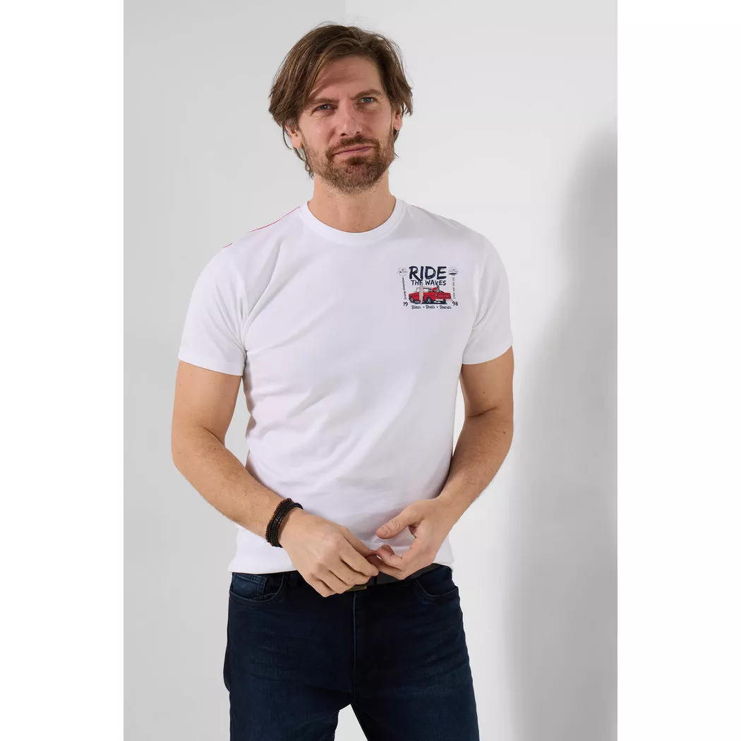 Joe Browns - Graphic-T-Shirt mit Surf- und Bike-Print, für Herren, Weiss, Größe M