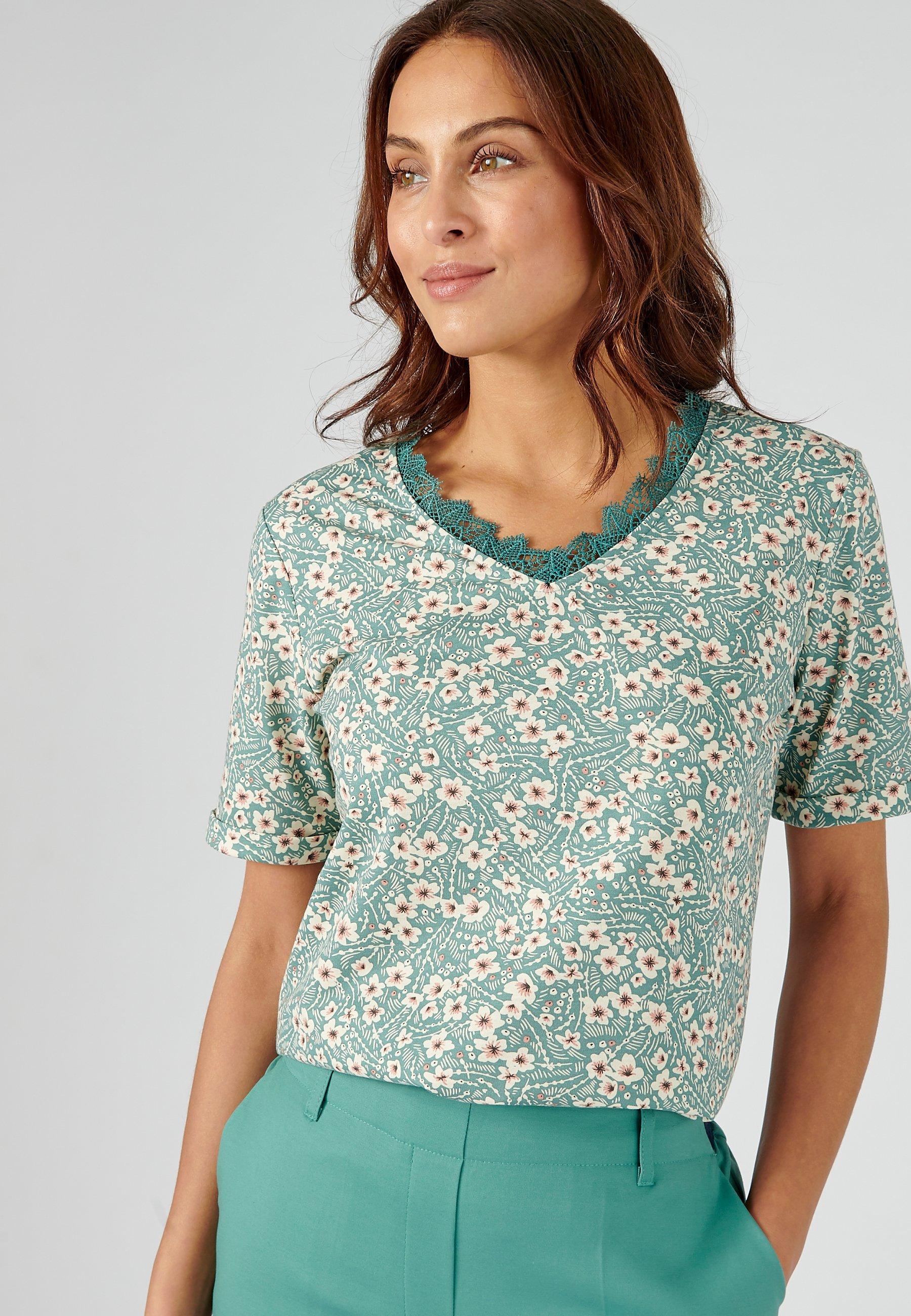 Image of T-shirt Mit Blumenprint. Damen Grün 54/56