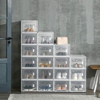 Northio Set di 18 scatole per scarpe, organizer per scarpe con ante magnetiche, scatola per scarpe con coperchio, portascarpe in plastica, per scarpe fino alla taglia 45, trasparente + bianco Aosom  