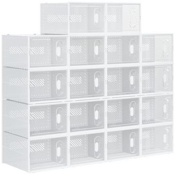 Set di 18 scatole per scarpe, organizer per scarpe con ante magnetiche, scatola per scarpe con coperchio, portascarpe in plastica, per scarpe fino alla taglia 45, trasparente + bianco Aosom