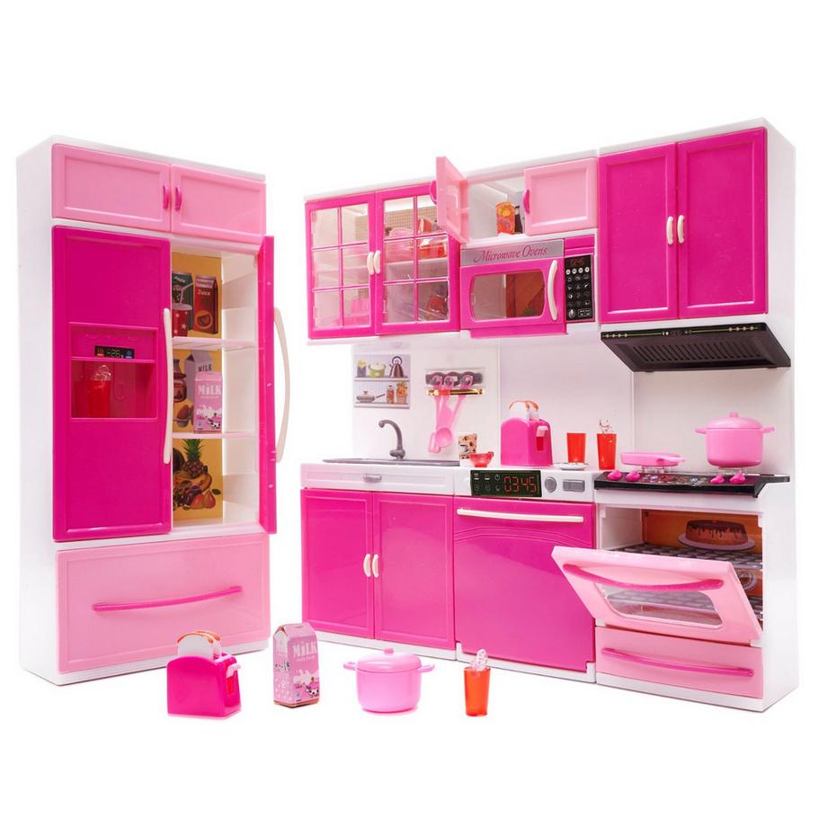 Pricenet  Meuble de cuisine pour poupées 4 segments LED sonores 