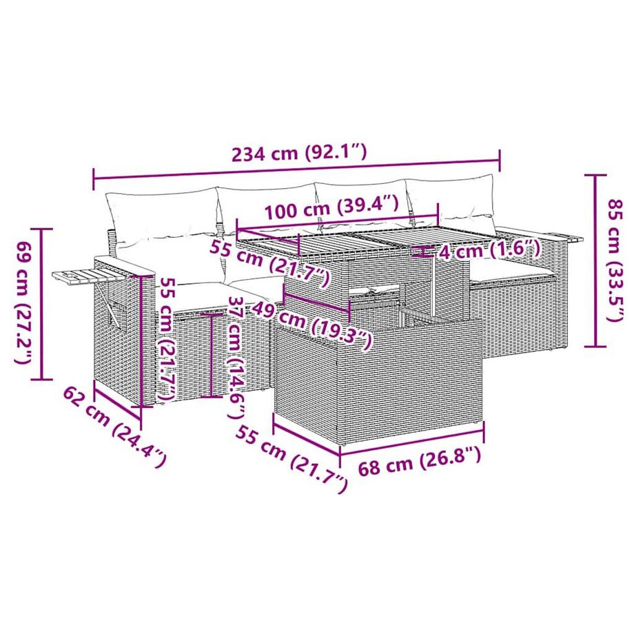 VidaXL Ensemble de canapés de jardin rotin synthétique  