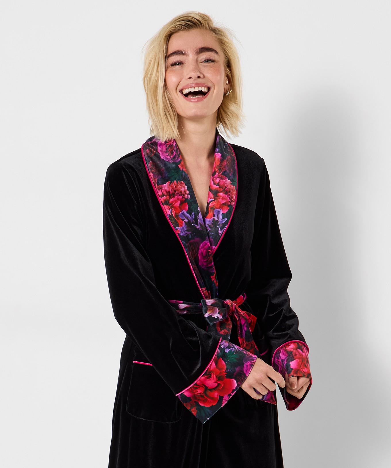 Joe Browns Boutique Velours Morgenmantel mit Blumenmuster  