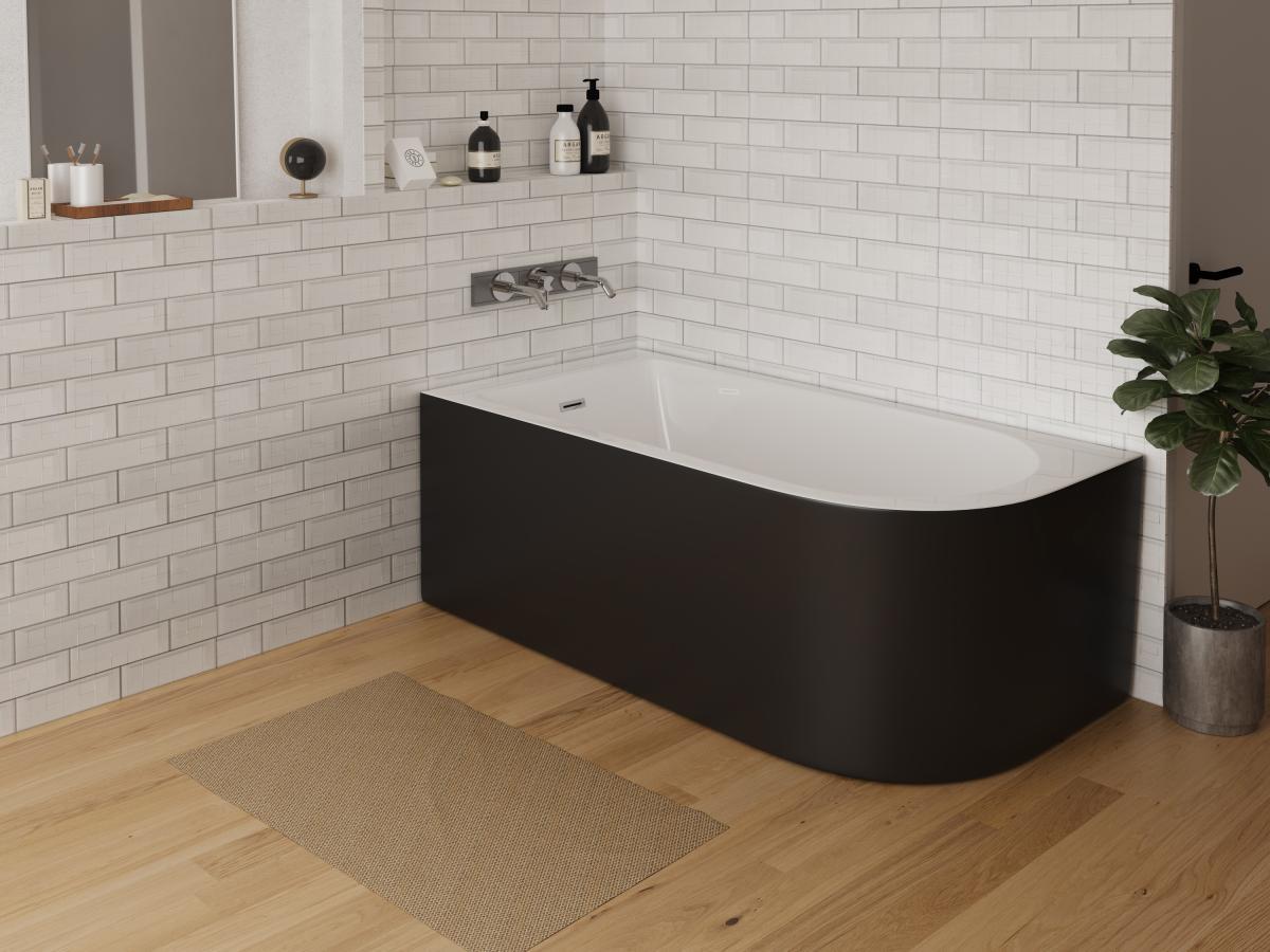 SHOWER DESIGN Eckbadewanne - 201 L - 150 x 75 x 58 cm - Schwarz glänzend - Ecke links - ANIKA  