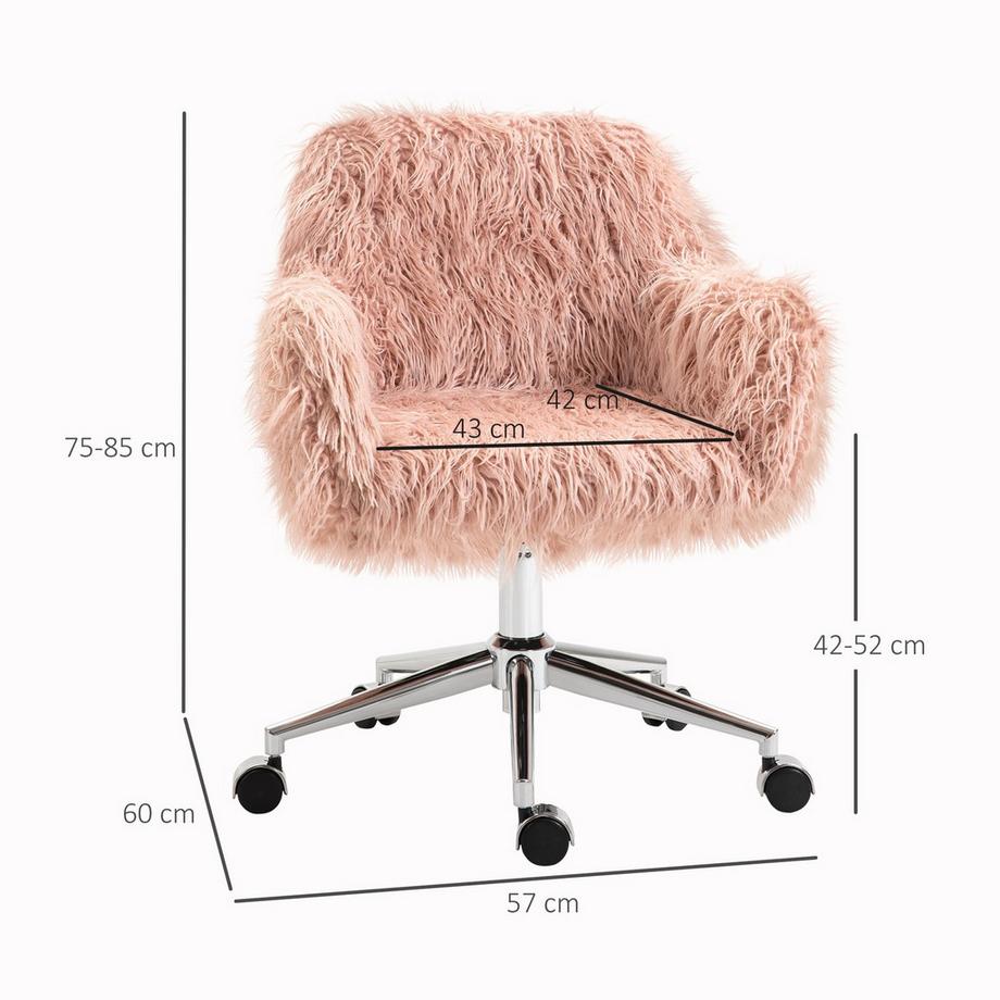 Northio Fauteuil De Direction Pivotant, Chaise D'Ordinateur Avec Siège En Fausse Fourrure, Réglage De La Hauteur, Mousse Synthétique Rose + Argent 57 X 60 X 75-85 Cm  