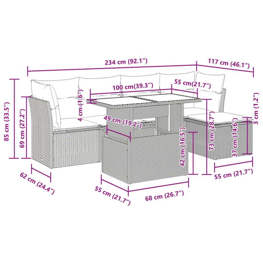 VidaXL set di divani da giardino Polirattan  