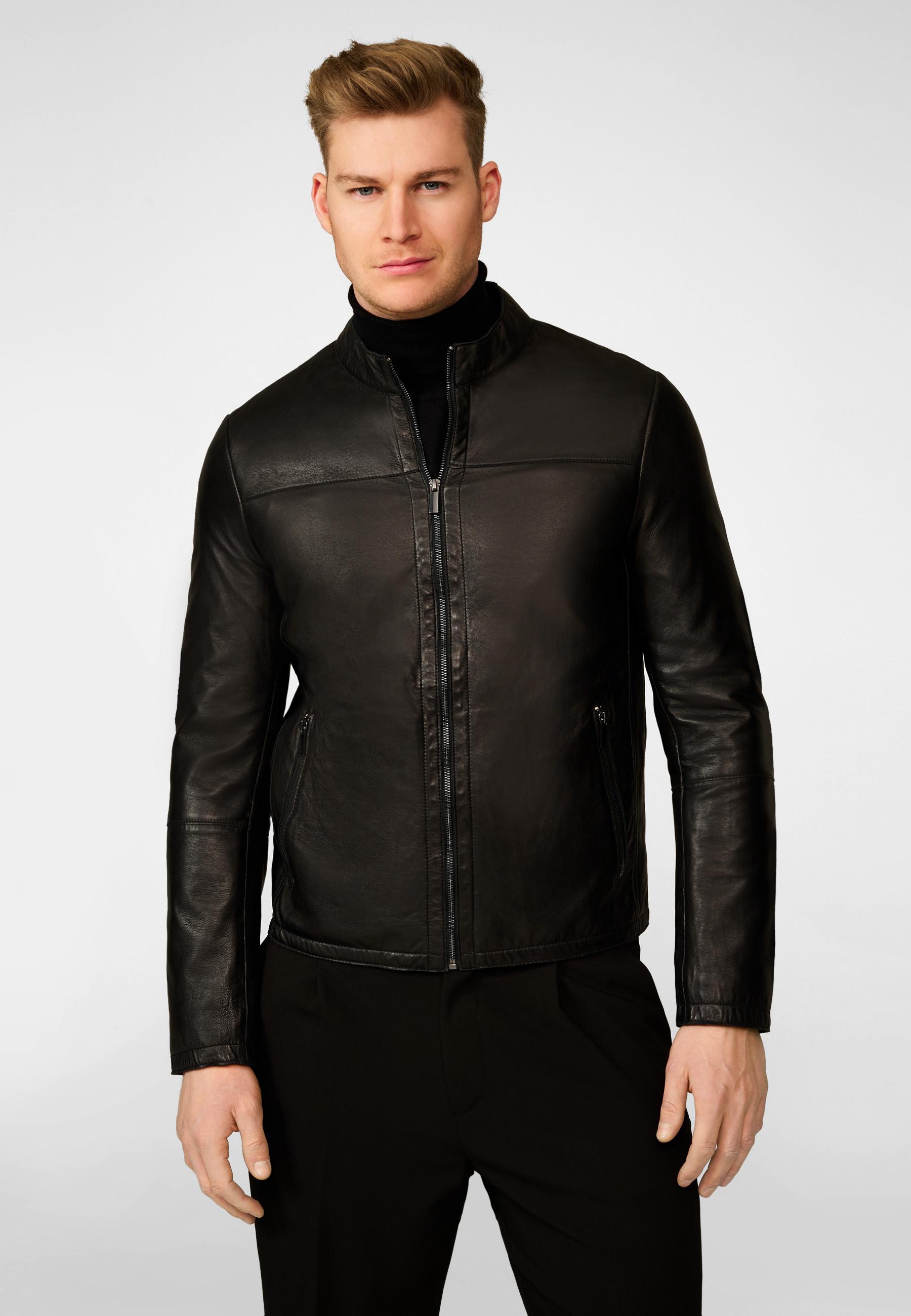 RICANO  Veste en cuir pour homme Tomaso, classique avec col montant 