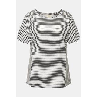 Ulla Popken  T-shirt in cotone biologico con mix di righe, scollo a girocollo e mezze maniche 