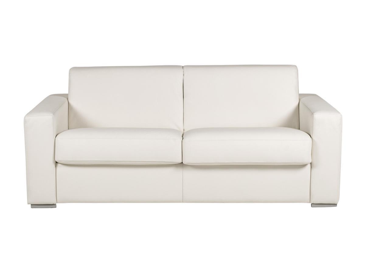 Vente-unique Divano letto 3 posti a ribalta 100 materasso 22 cm % Pelle di bufalo Bianco - DELECTEA II  