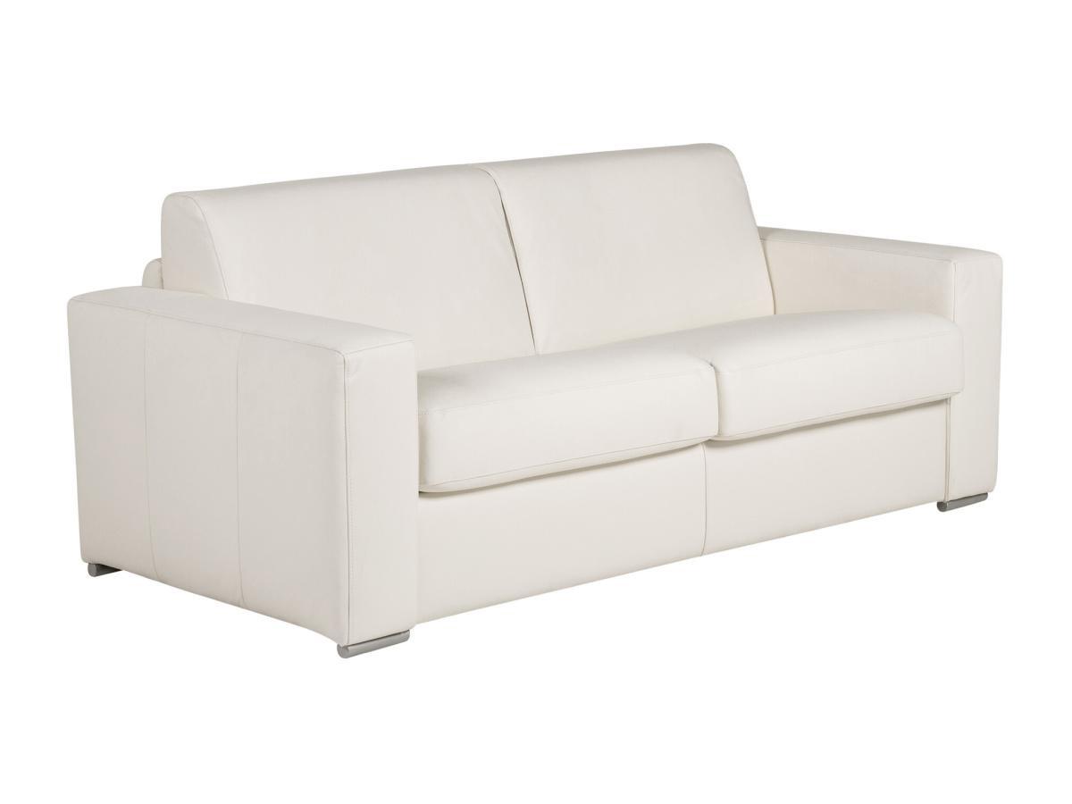 Vente-unique Divano letto 3 posti a ribalta 100 materasso 22 cm % Pelle di bufalo Bianco - DELECTEA II  