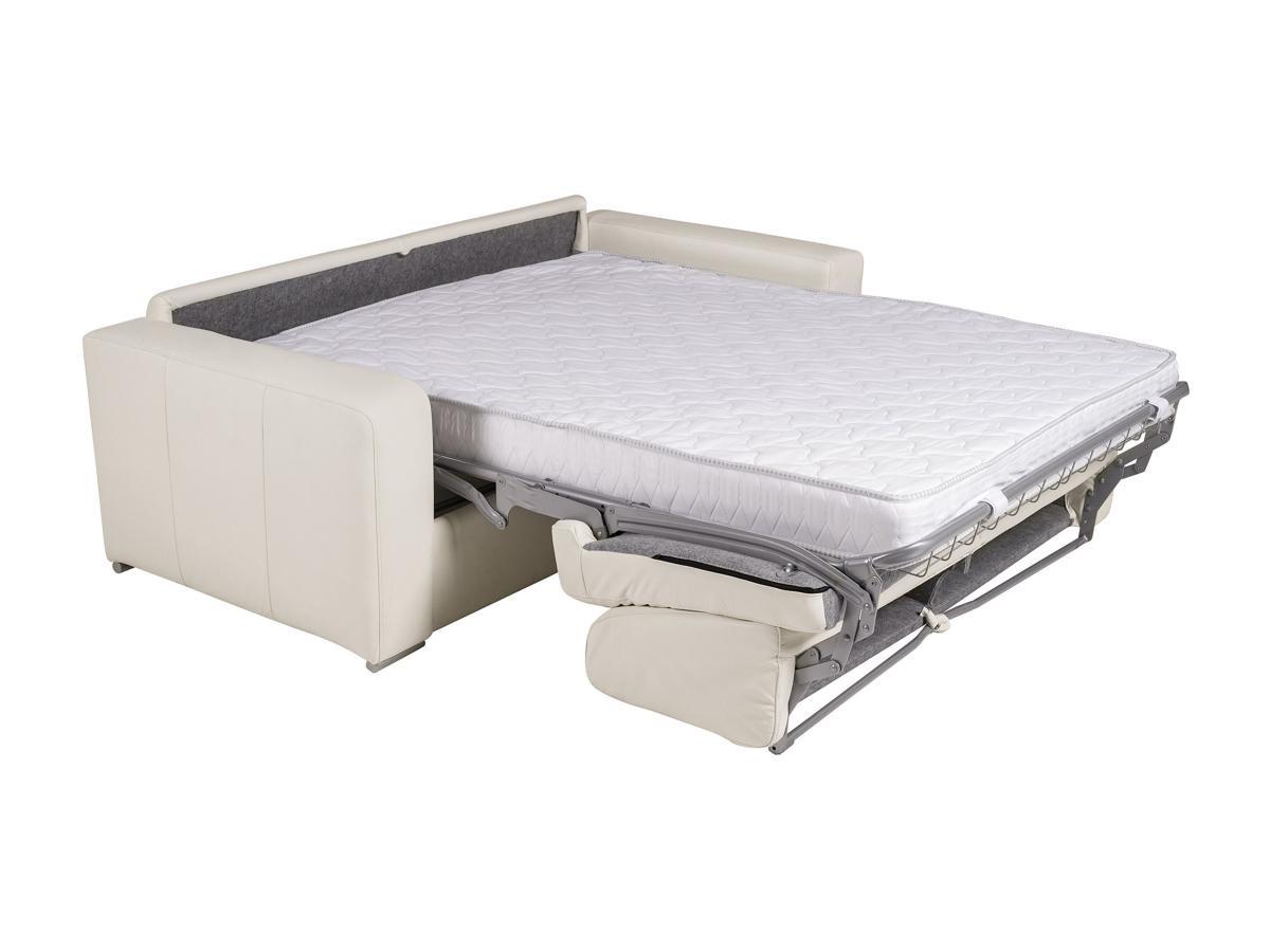 Vente-unique Divano letto 3 posti a ribalta 100 materasso 22 cm % Pelle di bufalo Bianco - DELECTEA II  