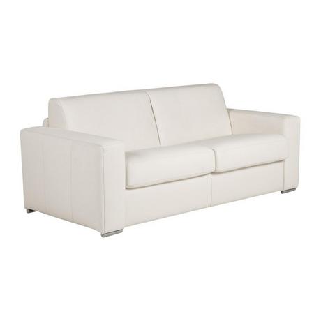 Vente-unique Schlafsofa mit Matratze 3-Sitzer - 100% Büffelleder - Weiß - Matratze 22 cm - DELECTEA II  