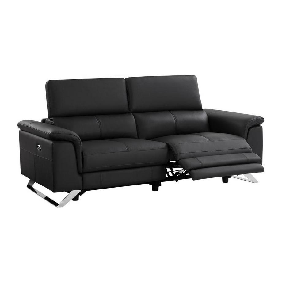 Vente-unique Relaxsofa 3-Sitzer elektrisch und 2-Sitzer - Rindsleder - Schwarz - BREYT II  