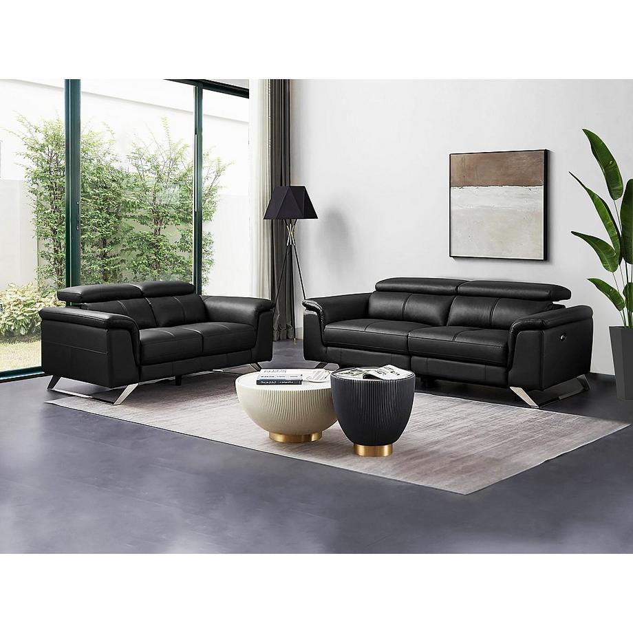 Vente-unique Relaxsofa 3-Sitzer elektrisch und 2-Sitzer - Rindsleder - Schwarz - BREYT II  