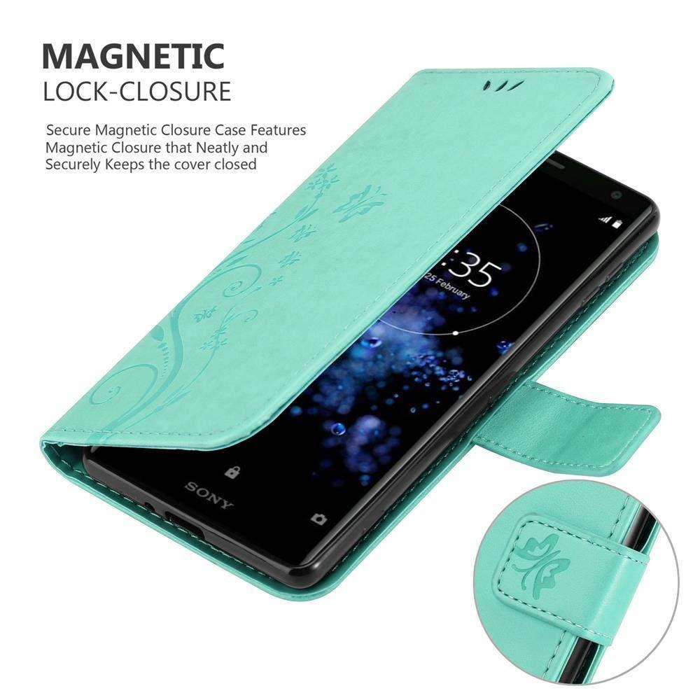 Cadorabo  Housse compatible avec Sony Xperia XZ2 - Coque de protection au design floral avec fermeture magnétique, fonction de support et emplacements pour cartes 