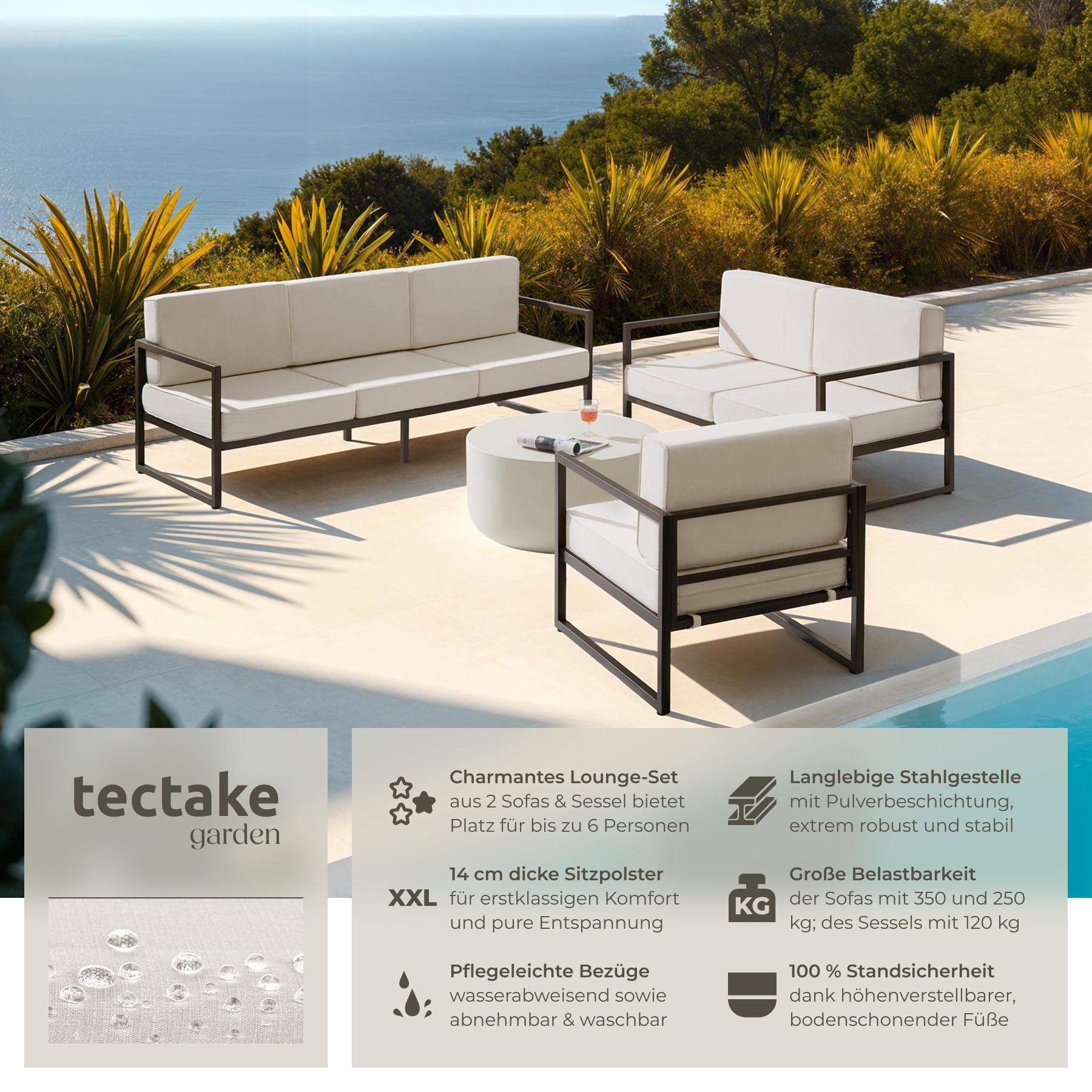 Tectake Set lounge da giardino Comosa per 6 persone, imbottitura XXL  