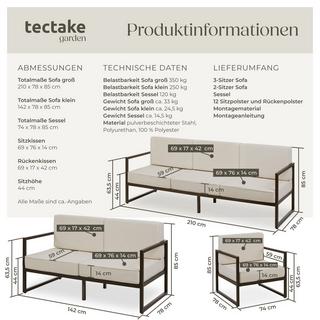 Tectake Set lounge da giardino Comosa per 6 persone, imbottitura XXL  