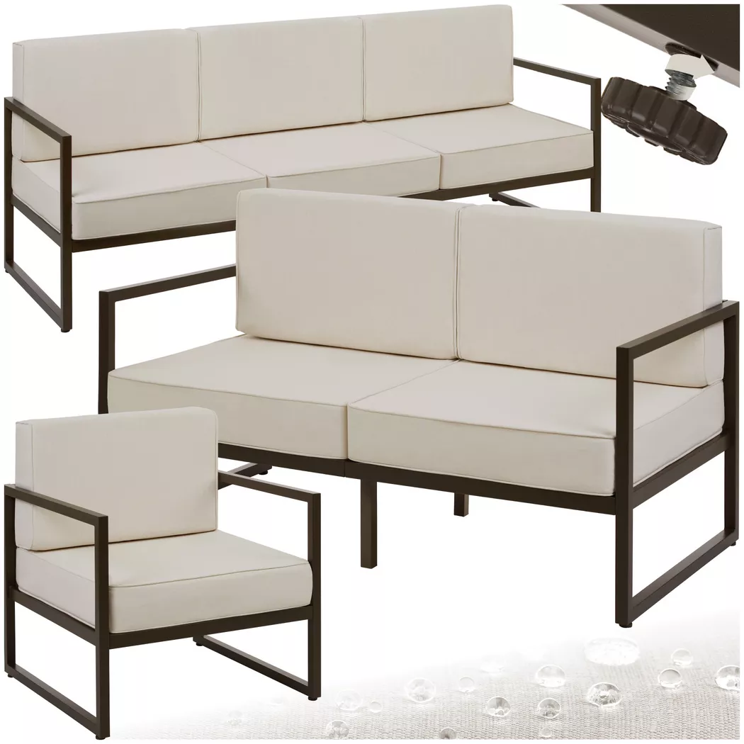 tectake® Garten-Loungeset, für 6 Personen, Dicke der Sitzpolster 14 cm, pulverbeschichtete Stahlgestelle, höhenverstellbare Füße