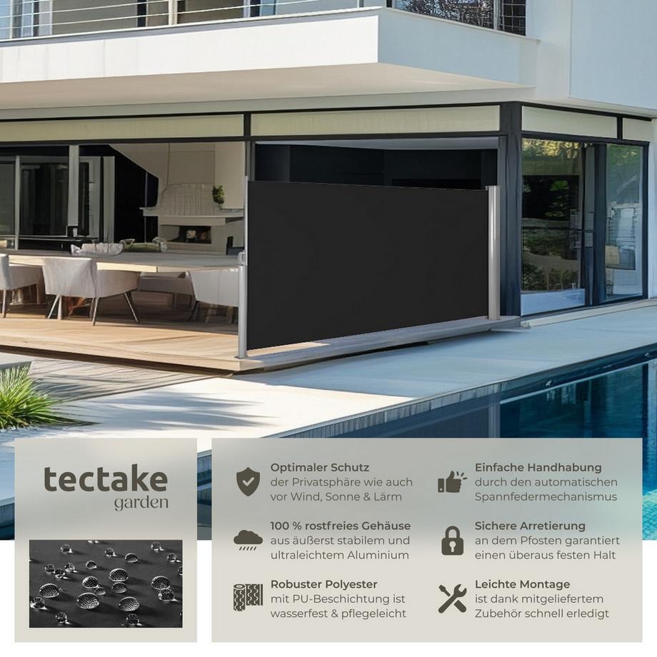 Tectake Seitenmarkise  aus Aluminium ausziehbar, blickdicht und wetterfest  