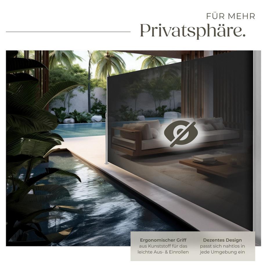 Tectake Seitenmarkise  aus Aluminium ausziehbar, blickdicht und wetterfest  