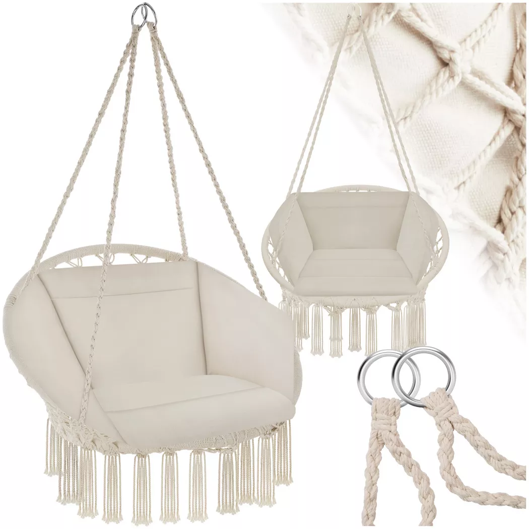 Tectake - Poltrona sospesa Grazia con cuscini per seduta e schienale, 1P, Beige