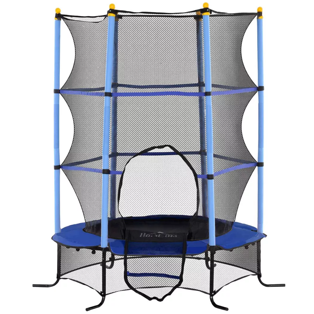 Northio - Trampolino per bambini Ø163 cm, trampolino con rete di sicurezza, copertura del bordo, trampolino da giardino per bambini 3-10 anni, portata fino a 50 kg, blu, 195 cm