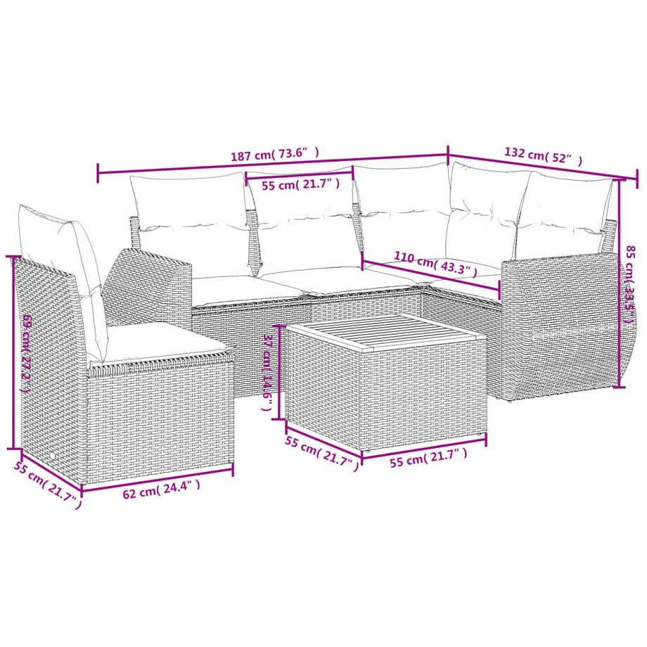 VidaXL Ensemble de canapés de jardin rotin synthétique  