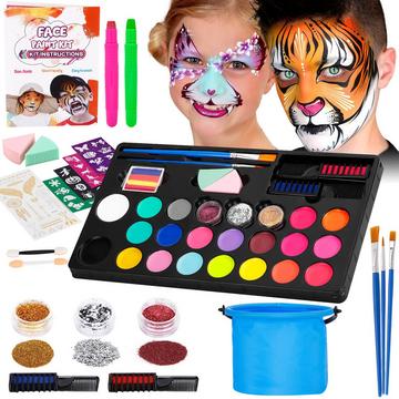 Maquillage pour enfants, 20 couleurs à base d'eau, séchage rapide, non toxique, maquillage pour enfants, crayons pour cheveux, pinceaux, peintures pour le corps, maquillage pour enfants, peintures pour le visage pour se déguiser, maquillage de carnaval