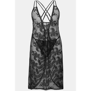 Ulla Popken Set 2 pezzi negligé e perizoma con dettagli in pizzo  