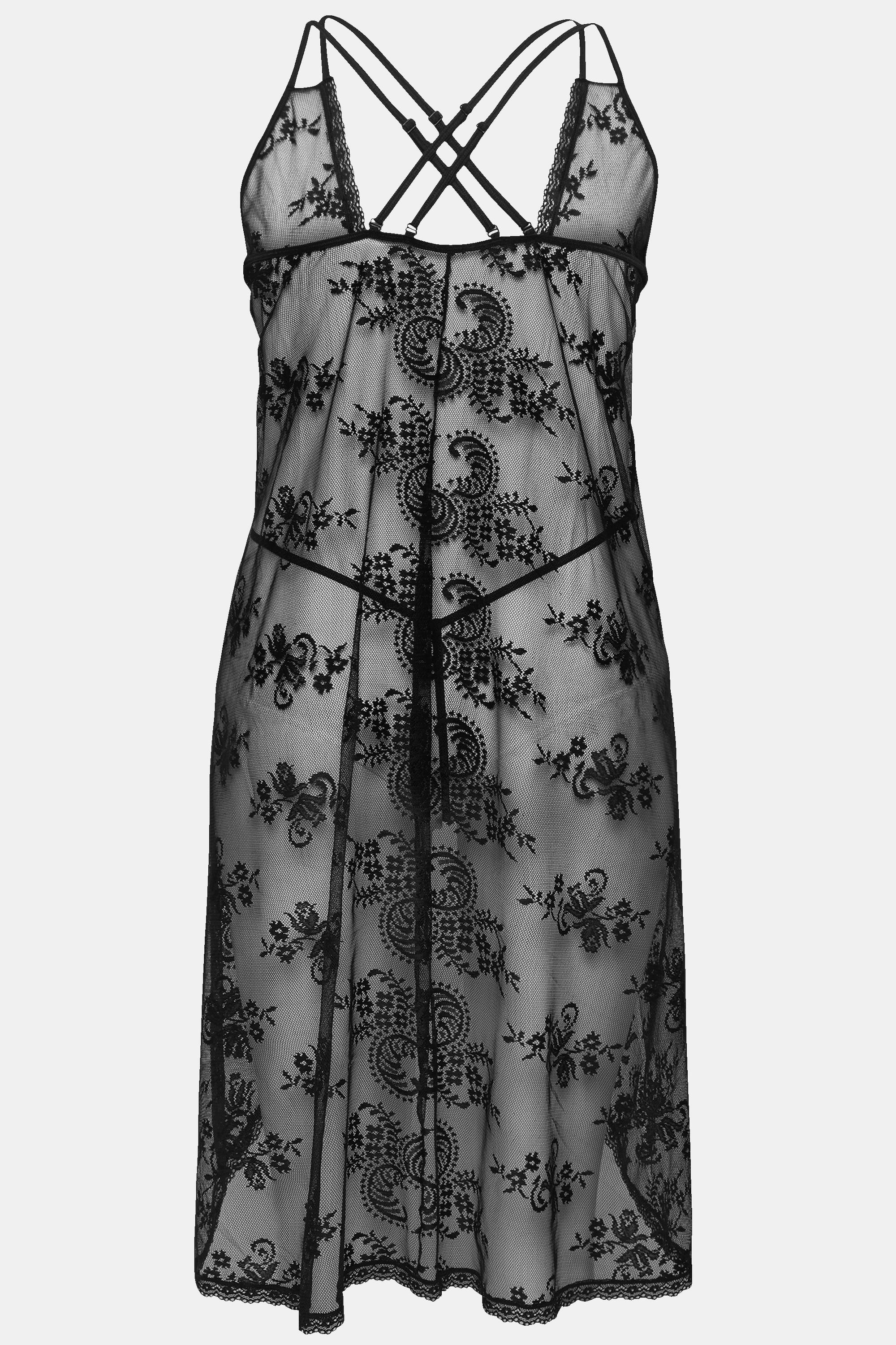 Ulla Popken Set 2 pezzi negligé e perizoma con dettagli in pizzo  