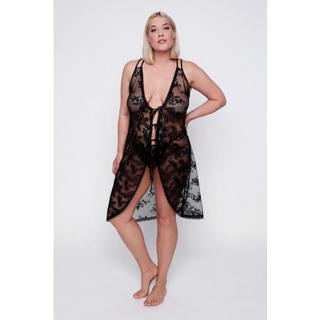 Ulla Popken Set 2 pezzi negligé e perizoma con dettagli in pizzo  