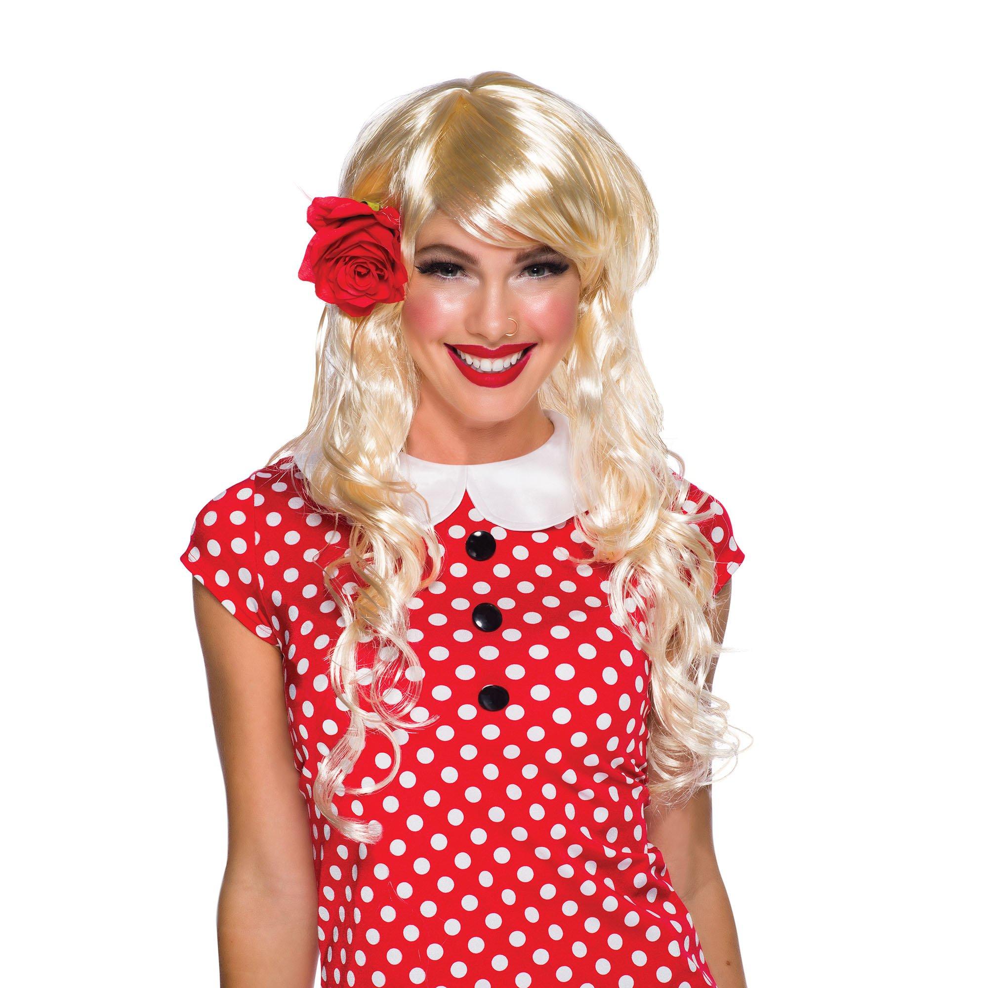 Image of Langhaarperücke mit Locken und Pony Beige