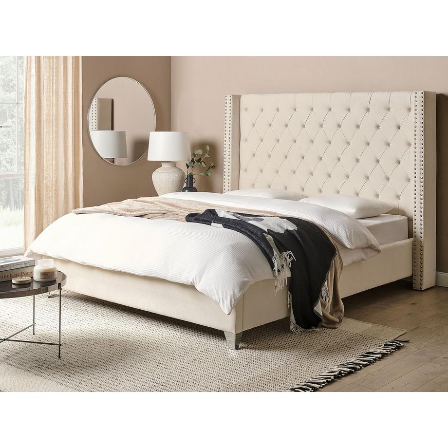 Beliani Lit avec sommier en Velours Traditionnel LUBBON  