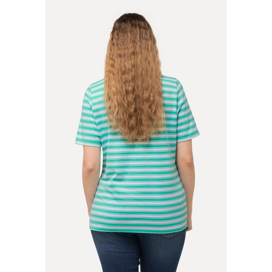 Ulla Popken Ringel Metallic Tiermotiv V-Ausschnitt Halbarm T-Shirt  