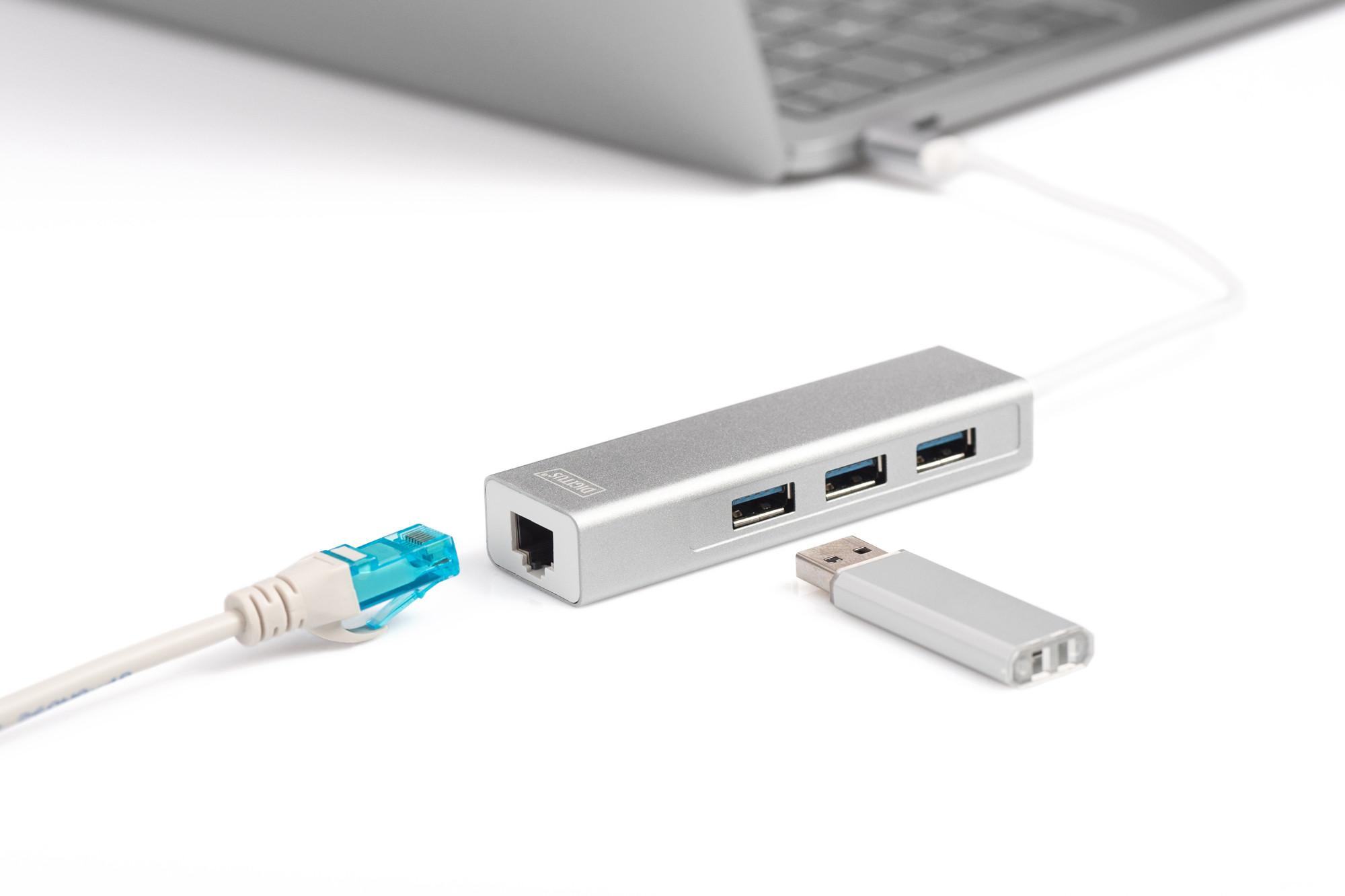 Digitus  3+1 Porte Hub USB 3.0 con connessione di rete integrata Argento 