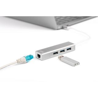 Digitus  3+1 Porte Hub USB 3.0 con connessione di rete integrata Argento 