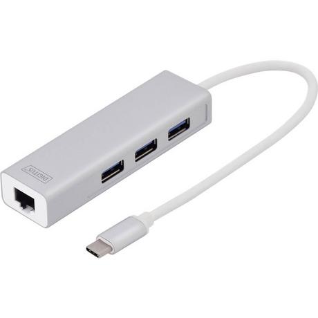 Digitus  3+1 Porte Hub USB 3.0 con connessione di rete integrata Argento 