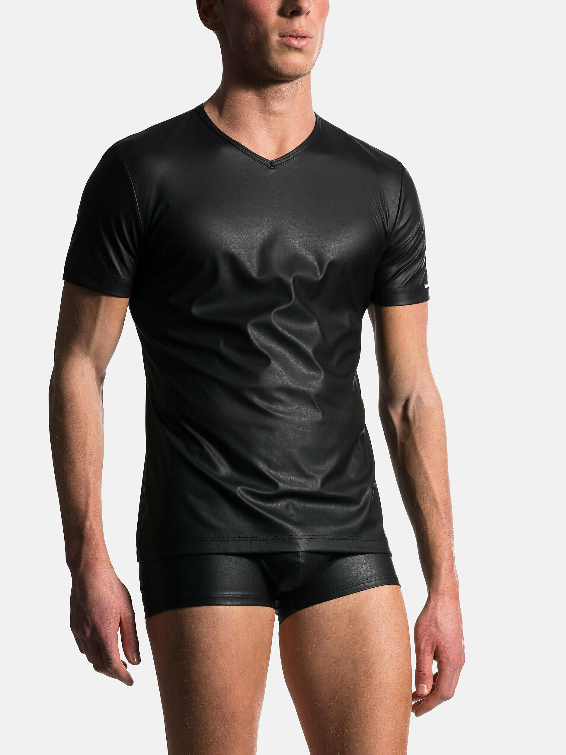 Image of M104 T-shirt Mit V-ausschnitt Und Kurzen Ärmeln Unisex Schwarz M