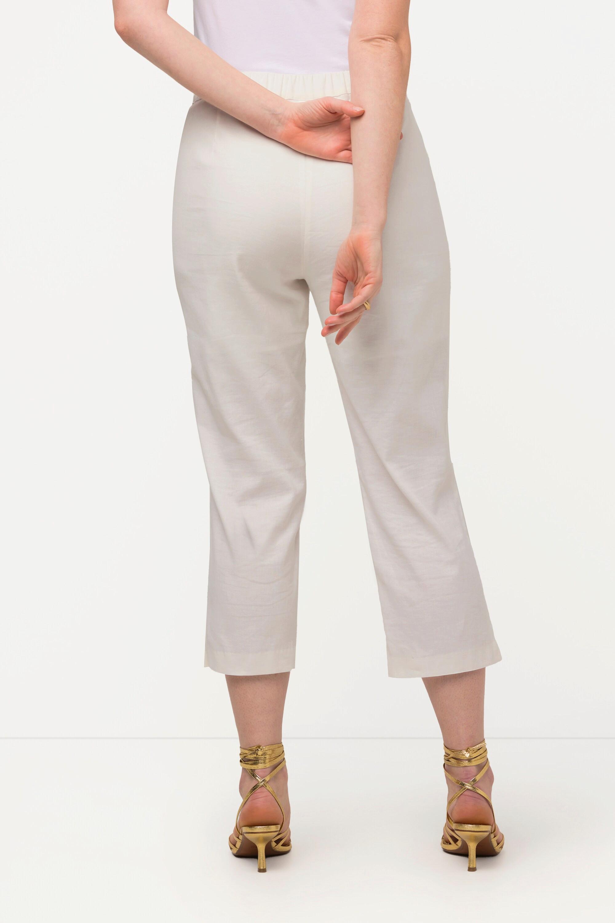 Ulla Popken  Pantalon en lin mélangé. Bas de jambe fendu. Taille élastique. 