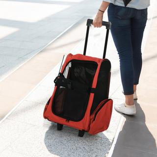 PawHut  Borsa Trasportino Per Cani Borsa Da Trasporto Per Animali Trolley 2 In 1 Con Porta E Finestra Traspirante Rosso 42 X 25 X 55 Cm 