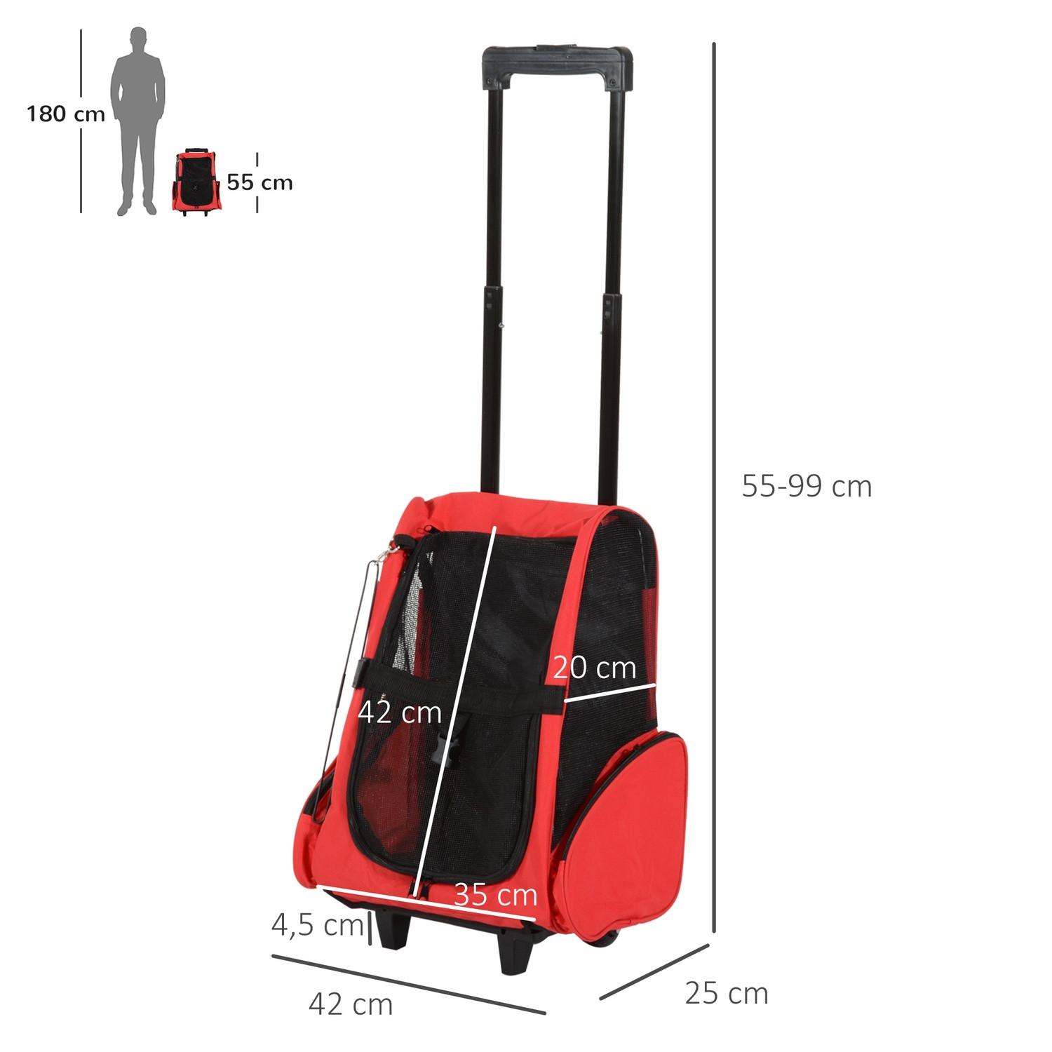 PawHut  Borsa Trasportino Per Cani Borsa Da Trasporto Per Animali Trolley 2 In 1 Con Porta E Finestra Traspirante Rosso 42 X 25 X 55 Cm 