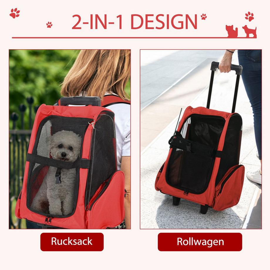 Northio  Borsa Trasportino Per Cani Borsa Da Trasporto Per Animali Trolley 2 In 1 Con Porta E Finestra Traspirante Rosso 42 X 25 X 55 Cm 