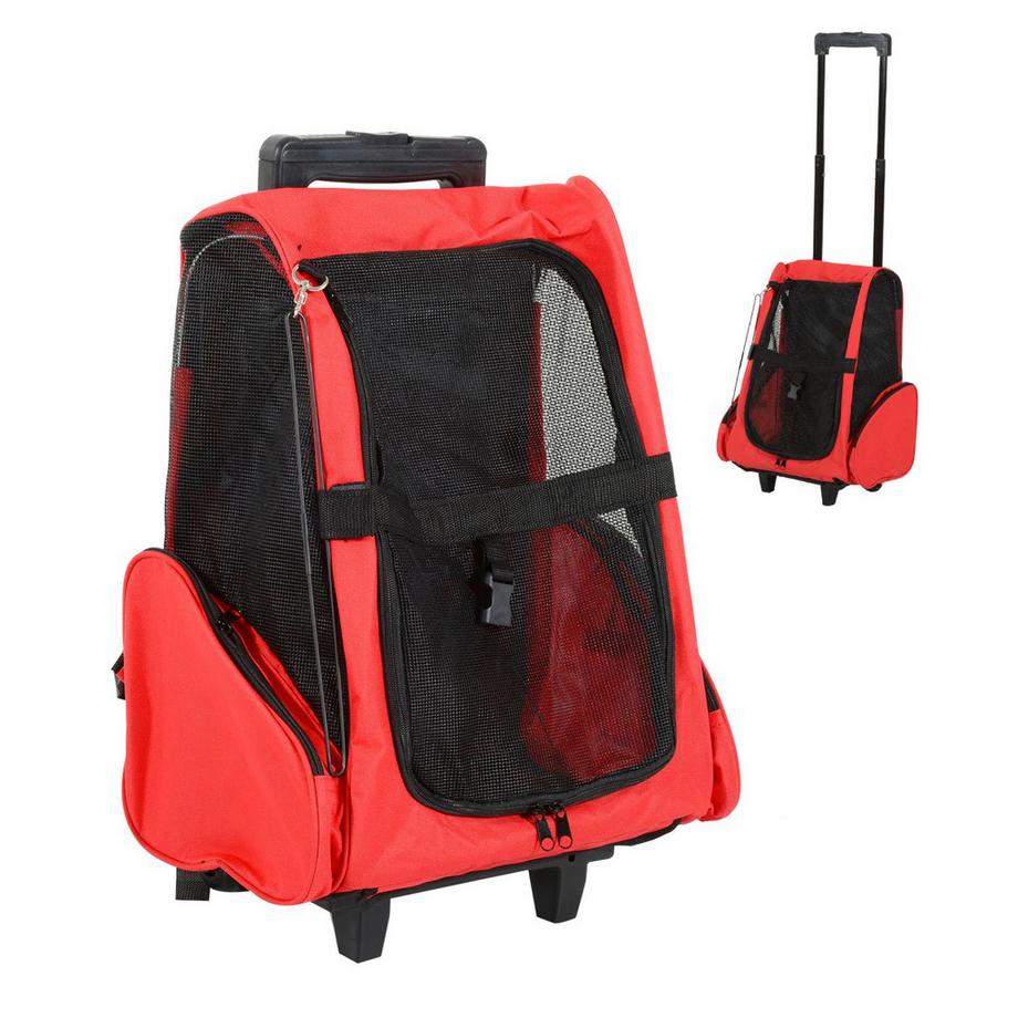 Northio  Borsa Trasportino Per Cani Borsa Da Trasporto Per Animali Trolley 2 In 1 Con Porta E Finestra Traspirante Rosso 42 X 25 X 55 Cm 