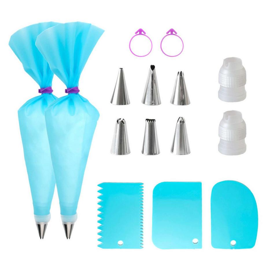 Intirilife 15-teiliges Spritzbeutel Set aus Silikon mit Edelstahl Tüllen