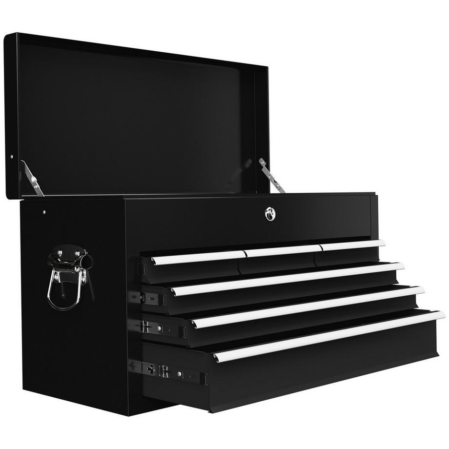 Werkzeugkasten, Werkzeugkoffer ohne Werkzeug, mit 6 Schubladen, Schloss, Werkzeugbox mit Griff, Werkzeugkiste, Stahl, Schwarz, 60 x 26 x 34 cm