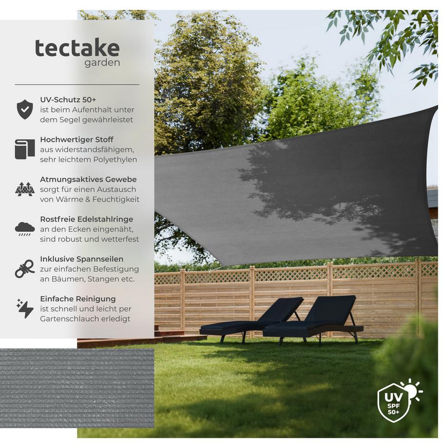 Tectake Sonnensegel  rechteckig mit UV-Schutz 50+ für Balkon, Garten und Terrasse  