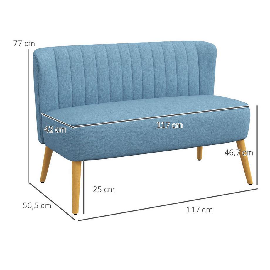 Northio Canapé 2 Places, Causeuse Aspect Lin, Canapé Double Avec Pieds En Bois, Capacité De Charge Jusqu'À 150 Kg, Bleu, 117 X 56,5 X 77 Cm  