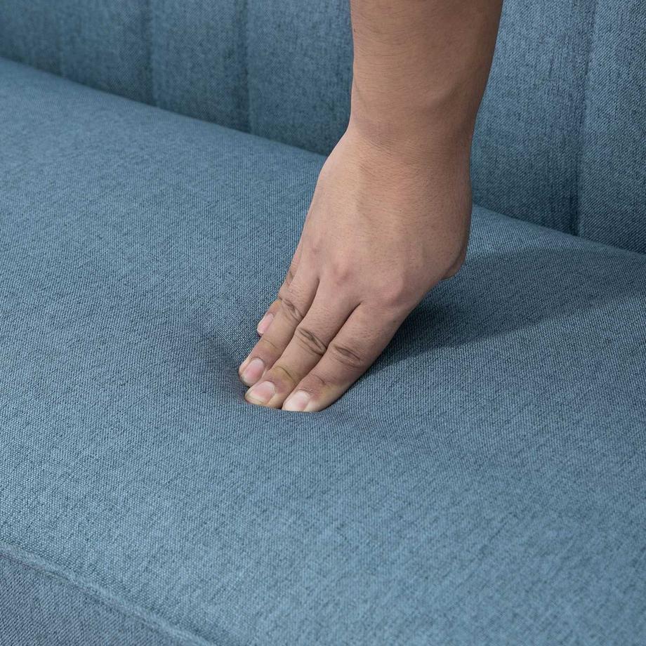 Northio Canapé 2 Places, Causeuse Aspect Lin, Canapé Double Avec Pieds En Bois, Capacité De Charge Jusqu'À 150 Kg, Bleu, 117 X 56,5 X 77 Cm  